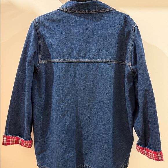 Vintage Women's Blue Denim Jacket with Red Plaid Lining - Picture 4 of 5